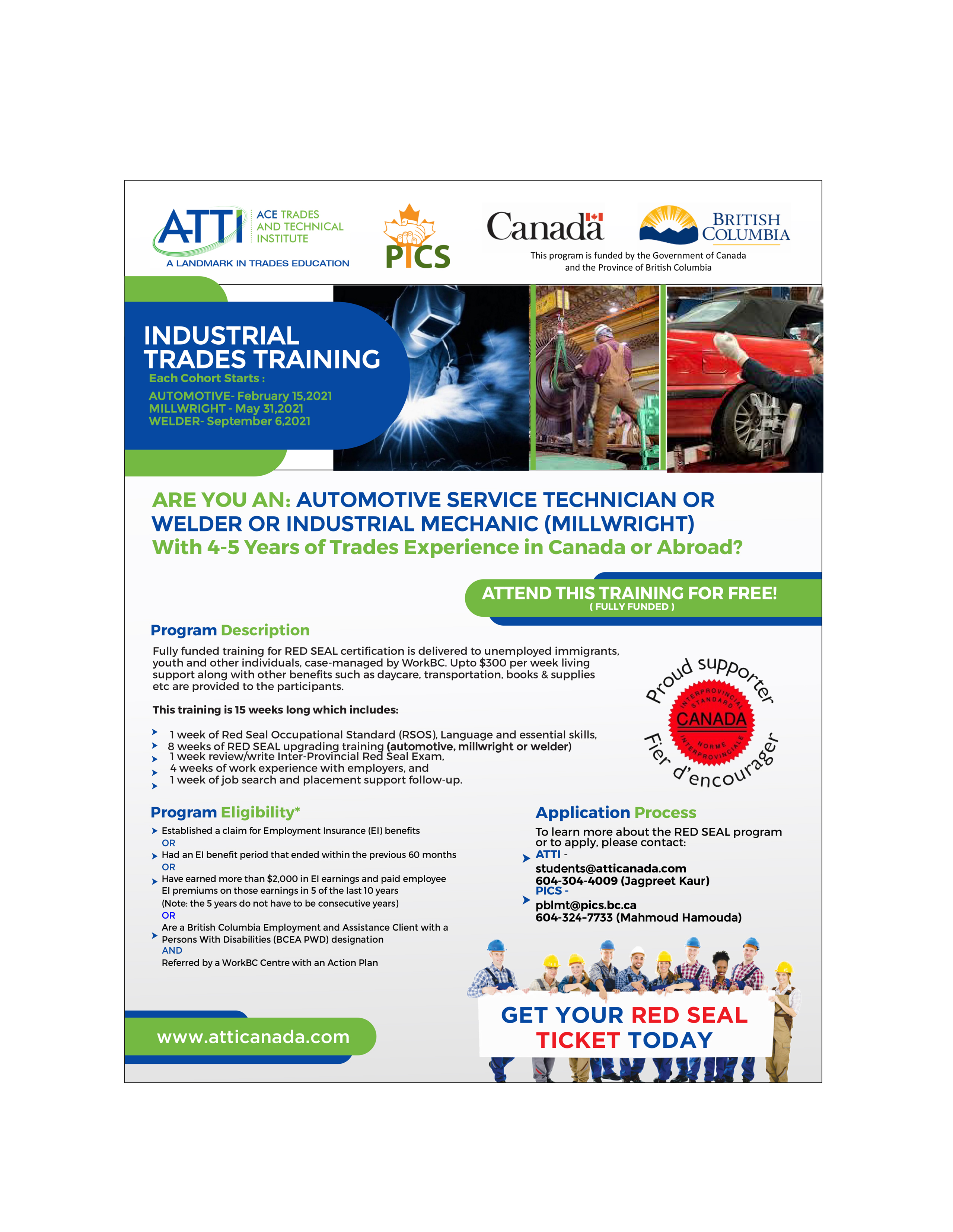 Industrial Trades Training Red Seal Certification (Automotive Service Technician/Millwright/Welder) image