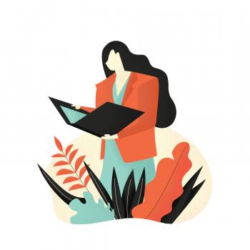 A girl in orange reading a book