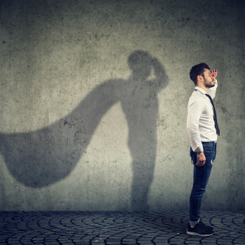 Man with caped shadow